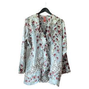 Johnny Was Multicolor Floral Long Sleeve Button Up Silk Blouse Size Large